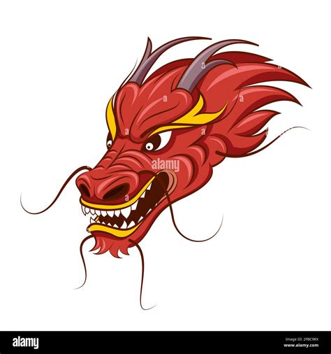 Chinese dragon vector illustration. Tattoo of red dragon, head of ...