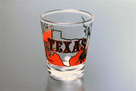 Souvenir Shot Glass Texas State Design Red And Black Clear Glass