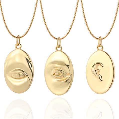 Eye Nose Face Necklace For Women Gold Color Pendant Long Chians