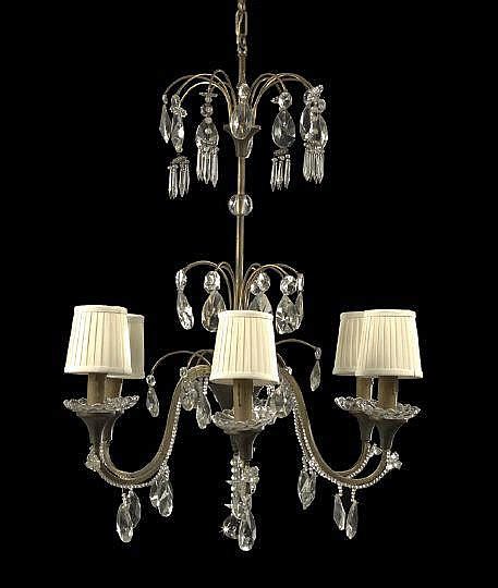 Lot Art Deco Gilt Brass And Cut Glass Chandelier