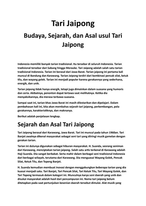 SOLUTION Tari Jaipong Budaya Sejarah Dan Asal Usul Tari Jaipong