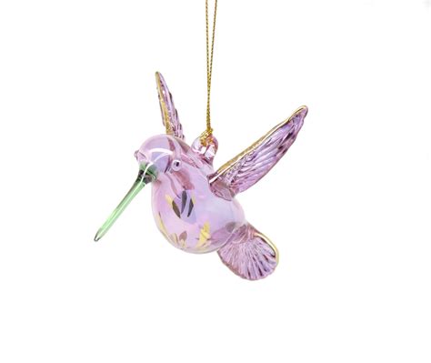 Egyptian Museum 1Pack Gold Etched Glass Hummingbird Ornament Purple