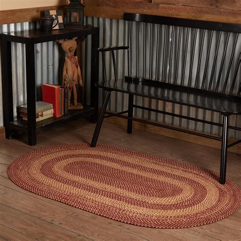 Burgundy Tan Jute Rug Oval W Pad X By Mayflower Market Vhc Brands