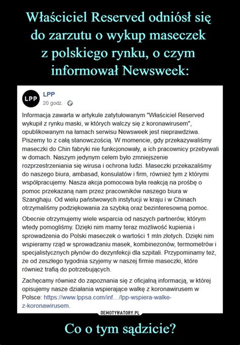 Właściciel Reserved odniósł się do zarzutu o wykup maseczek z polskiego