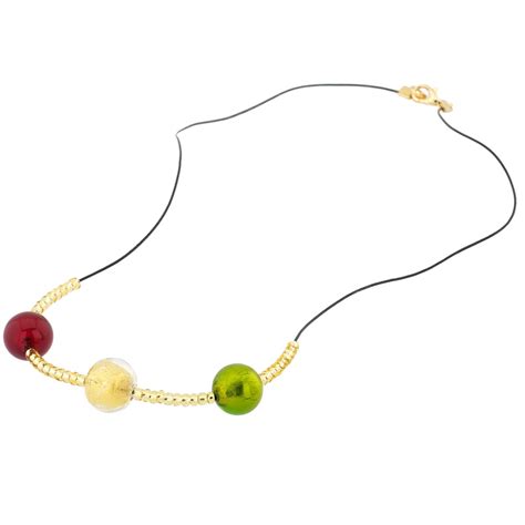 Murano Necklaces Three Balls Murano Necklace Gold Leaf