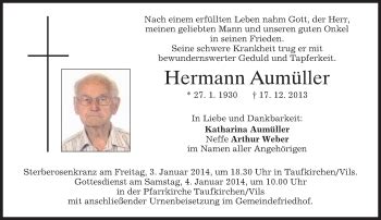 Traueranzeigen Von Hermann Aum Ller Trauer Merkur De