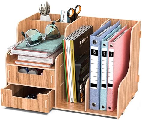 Lesfit Papierablage Schreibtisch Organizer Ablage Aus Holz Amazon De