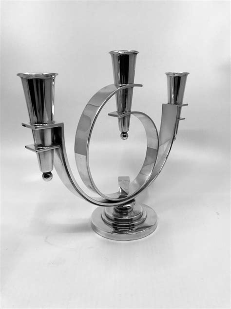 A Pair Of Rare Vintage Georg Jensen Art Deco Candelabra 670 By Oscar