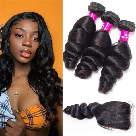 Brazilian Loose Wave 3 Bundles With Lace Closure Evan Hair 10A Human