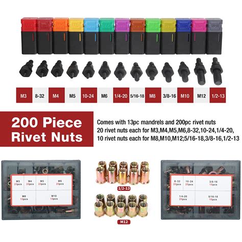 Aiuitio 16 Rivet Nut Tool Rivnut Tool Kit With 13 Metric And Sae Mandrels Nutsert Rivet Tool