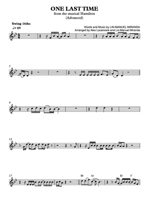 Hamilton - One Last Time (Advanced Level) (Miranda Lin-Manuel) - Flute Sheet Music