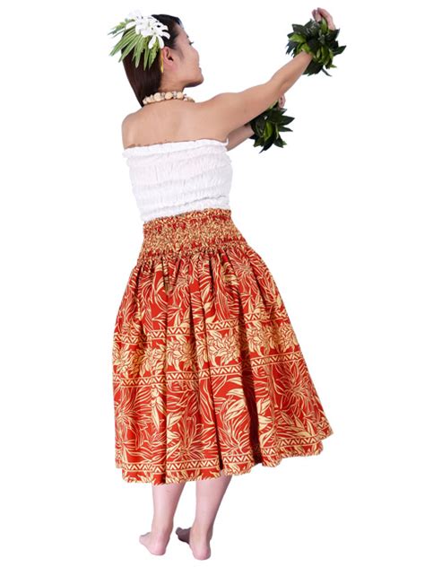 Hula Pa U Skirt With Heliconia Print Brown G1929 Hulaohana