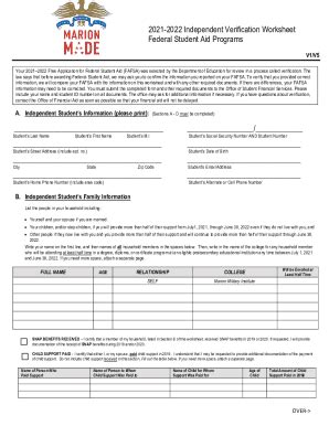 Fillable Online Independent Verification Worksheet Federal