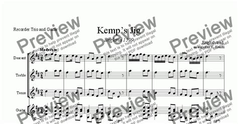 Kemp S Jig For Recorder Trio Sat And Guitar Sheet Music Pdf File