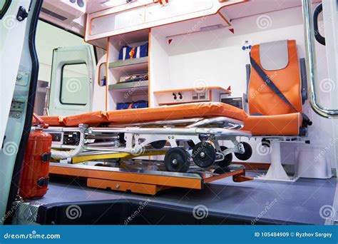 Medical Wheeled Stretcher For Patients In Ambulance Stock Image Image