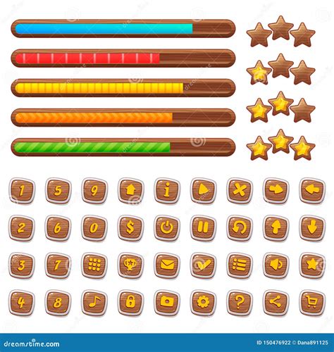 Cartoon Wooden Game Assets Simple Kit For Game Ui Development Vector