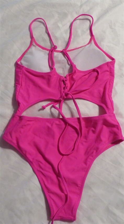 Neu Ohne Etikett Neonrosa Einteilig Ausgeschnittener Bikini Badeanzug Gr M Abnehmbare Pads Ebay