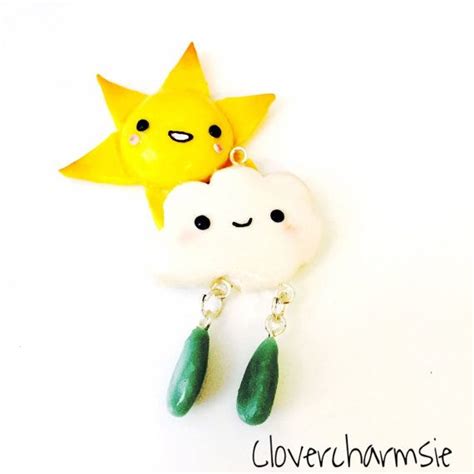 Kawaii Sun And Cloud Polymer Clay Charm Sunny Yellow Etsy Canada