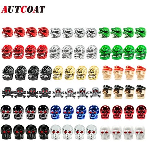 AUTCOAT 4Pcs Set Skull Style Tire Valve Caps For Tires Universal Stem