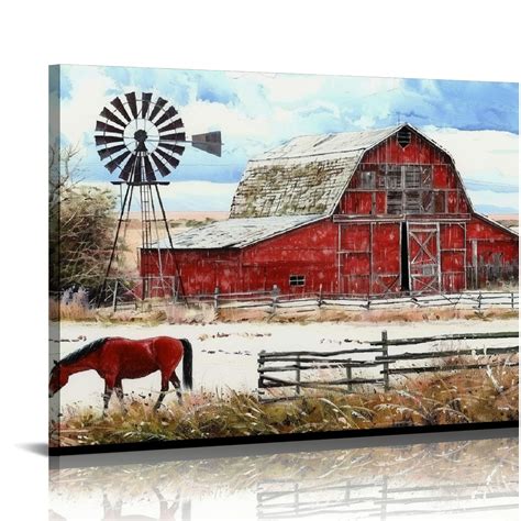 Comio Farmhouse Barn Canvas Wall Art Country Windmill Landscape Prints