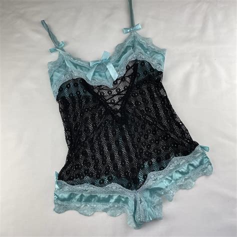Y2k Black And Baby Blue Lace Lingerie Teddy Depop