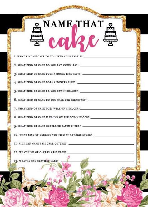 Name That Cake Bridal Shower Game Etsy