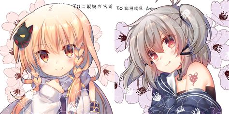 2girls Anthropomorphism Blonde Hair Braids Brown Eyes Choker Flowers