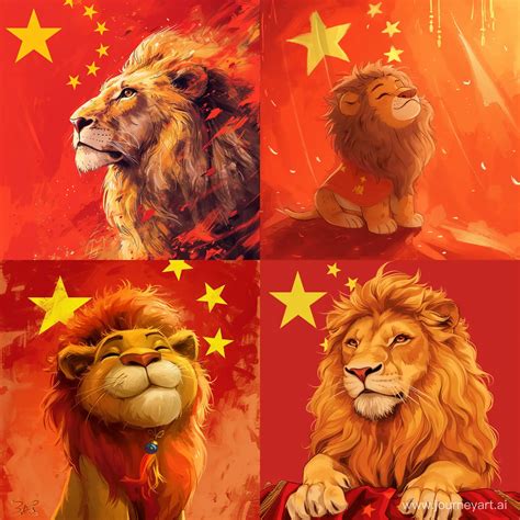 Whimsical Fusion Flemish Lion and Chinese Flag in Playful Caricature ...