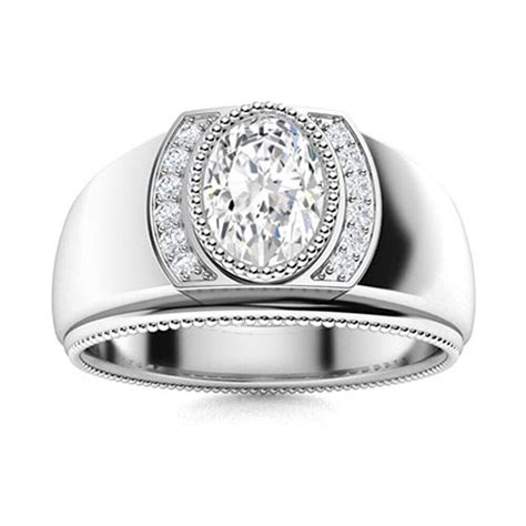 Bague De Fian Ailles Pour Hommes En Or Blanc Carats Avec Bande De