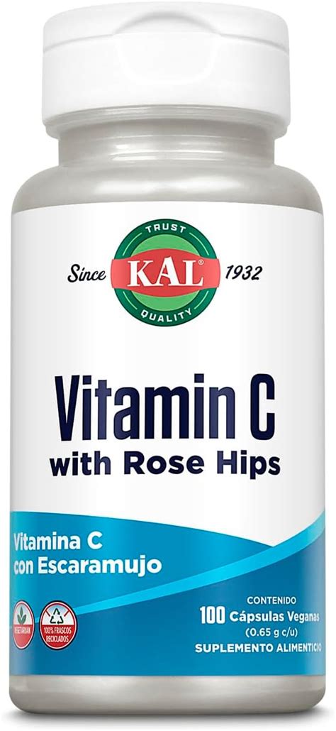 KAL Vitamina C Suplemento con Rosa Mosqueta Ácido Ascórbico Vit C de