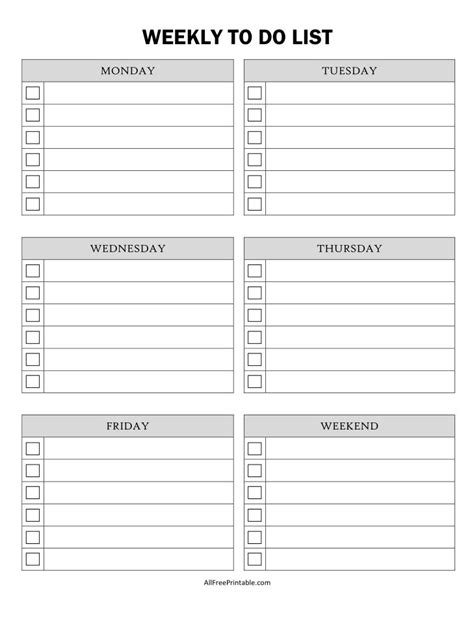 Weekly To Do List Free Printable