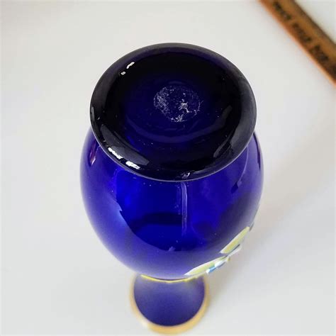 Bohemian Blue Glass Vase Cobalt Blue Czech Glass Enameled With Gold