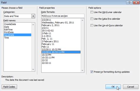 Viewing And Inserting The Date A Document Was Last Modified In A Word