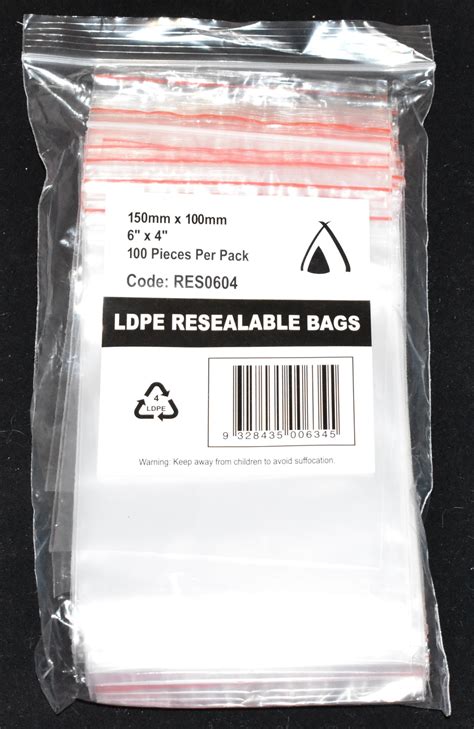 Resealable Bag 150mm X 100mm Pack 100 Gst Included