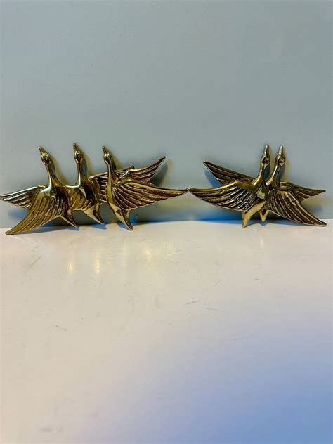 Two Brass Birds Wall Hanging Flying Birds Mid Century Modern