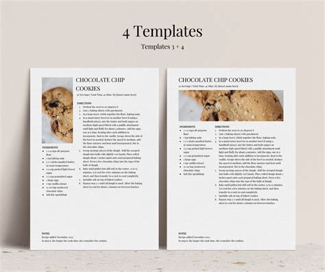 Microsoft Word Recipe Sheet Template Editable, 4 Recipe Page Template ...