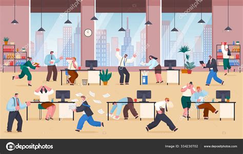 Chaos In Office Stressed Frustrated Employees Work Stock Vector By