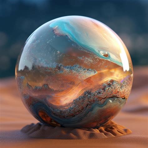 Premium Ai Image Arafed Glass Ball With A Swirly Surface On A Sandy Surface Generative Ai