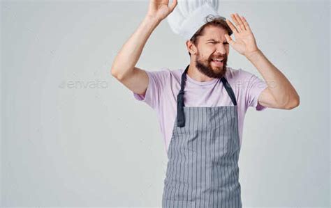 Man In Chef S Uniform Emotions Restaurant Work Professional Stock Photo