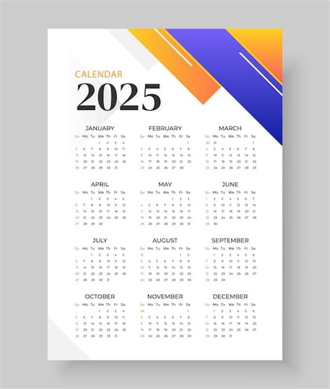 Plan de modèle de calendrier 2025 et vecteur d organisation des