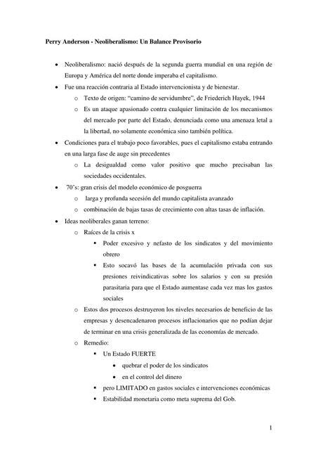 Perry Anderson Neoliberalismo Un Balance Provisorio Todo De