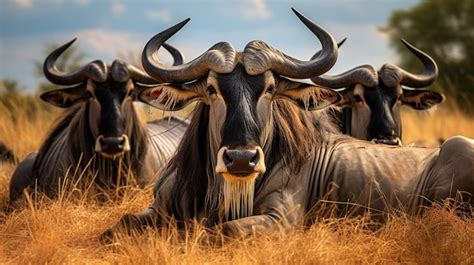 Premium AI Image | Photo of a herd of Wildebeest resting in an open area on the Savanna