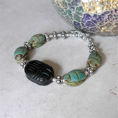 Egyptian Scarabs Bracelet W Sterling Silver By Foret On Etsy