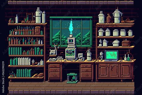 Pixel Art Science Lab Chemistry Lab Background In Retro Style For