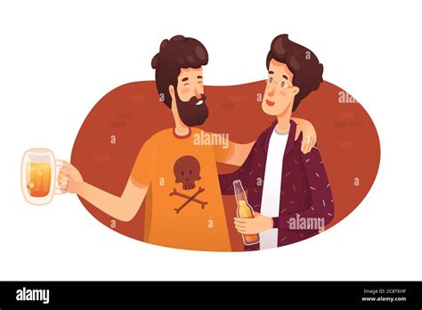 Friends Drinking Beer Flat Vector Illustration Stock Vector Image And Art