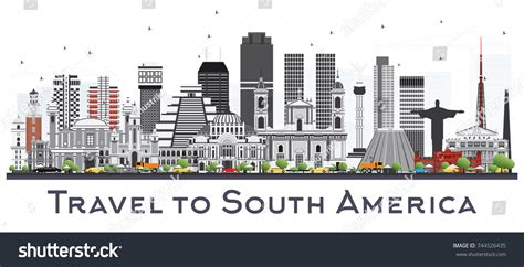 South America Skyline Famous Landmarks Isolated Stock Illustration