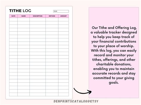 Tithe And Offering Log Printable Tithing Record Church Giving Log