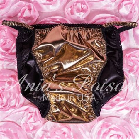 Satin Foil Panties For MEN Gold WETLOOK Sissy Shiny Soft String Bikini S XL EBay