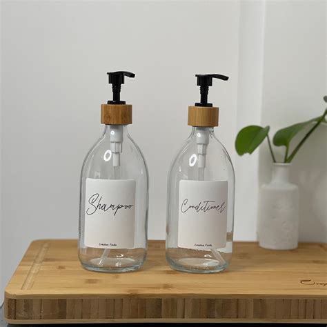 Reusable Clear Glass Soap Dispenser With Bamboo Pump 500ml Etsy