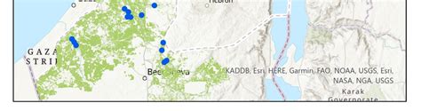 A map of northern and central Israel, with geographical locations (blue ...